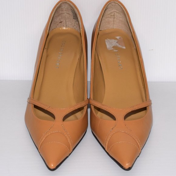 New Colin Stuart Tan Leather Pointed Toe Heels Pumps Size 7 - Picture 4 of 8